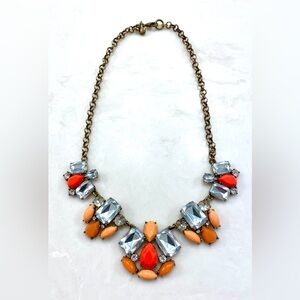 J. Crew Orange and Clear Crystal Bib Necklace